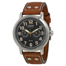 Citizen Avion Multi-Function Eco Drive Black Dial Brown Leather Men's Watch AO9030-05E
