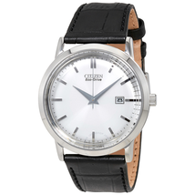 Citizen Eco-Drive Silver Dial Stainless Steel Black Leather Men's Watch BM7190-05A