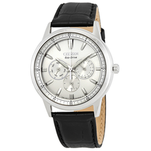 Citizen Corso Silver Dial Black Leather Men's Watch BU2070-04A