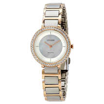 Citizen Silhouette Crystal White Mother of Pearl Dial Ladies Two Tone Watch EM0483-89D