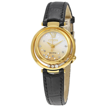 Citizen Sunrise Eco-Drive Diamond Black Leather Strap Ladies Watch CZ EM0322-02Y