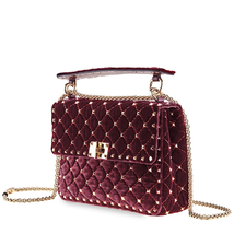 Valentino Ladies Rockstud Spike Burgundy Shoulder Bag Med Velvet B0122 VLL U27