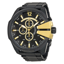 Diesel Mega Chief Chronograph Black Dial Black Ion-plated Men's Watch DZ4338