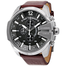 Diesel Mega Chief Chronograph Grey Dial Brown Leather Men's Watch DZ4290