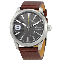 Diesel Rasp Silver Dial Dark Brown Leather Men's Watch DZ1802