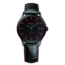 Ebel Classic Black Dial Black Leather Automatic Men's Watch 1216154