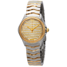 Ebel Wave Diamond Pave Dial Ladies Steel and 18K Yellow Gold Watch 1216285