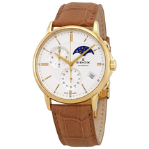 Edox Les Bemonts Silver Dial Men's Chronograph Moonphase Watch 01651 37J AID