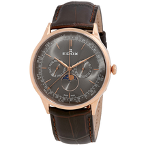 Edox Les Vauberts Grey Dial Brown Leather Men's Watch 40101 37RC GIR