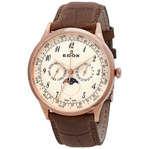 Edox Les Vauberts Rose Dial Brown Leather Men's Watch 40101 37RC BEBR