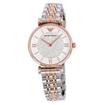 Emporio Armani Armani White Crystal Pave Dial Two-tone Ladies Watch AR1926