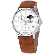 Edox Les Bemonts Silver Dial Men's Chronograph Moonphase Watch 01651 3 AIN 01651 3 AIN