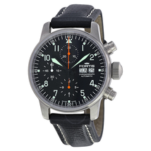 Fortis Fleiger Automatic Chronograph Black Dial Black Leather Men's Watch 5971111L 597.11.11 L
