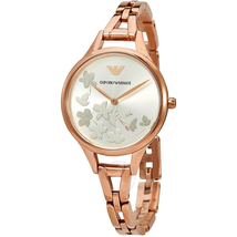 Emporio Armani Floral Motif Quartz White Dial Ladies Watch AR11108