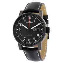 Fortis Spacematic Pilot Black Dial Black Leather Men's Watch 6231871L01 623.18.71 L01