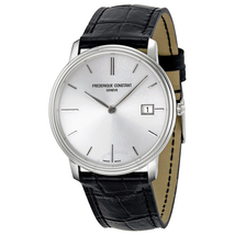 Frederique Constant Slim Line Silver Dial Black Leather Men's Watch FC-220NS4S6