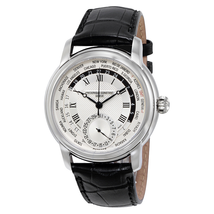 Frederique Constant Worldtimer Silver Dial Black Leather Men's Watch FC-718MC4H6