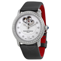 Frederique Constant Heartbeat Automatic Mother of Pearl Black Leather Ladies Watch FC-310WHF2PD6