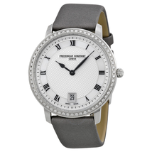 Frederique Constant Slim Line Silver Guilloche Dial Grey Satin Ladies Watch FC-220M4SD36