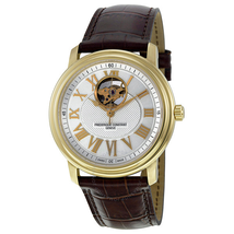 Frederique Constant Silver Guilloche Brown Leather Men's Watch FC-310NM4P5