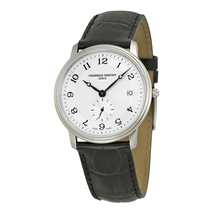 Frederique Constant Slim Line Silver Guilloche Black Leather Men's Watch FC-245AS4S6