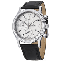 Grovana Chronograph Silver Dial Black Leather Strap Men's Watch 1728.9532