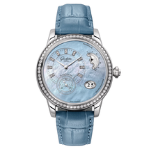 Glashutte PanoMatic Luna Blue Mother of Pearl Diamond Dial Ladies Watch 90-12-03-12-02