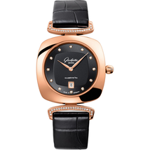 Glashutte Pavonina Black Dial Ladies 18 Carat Rose Gold Watch 03-01-28-05-02