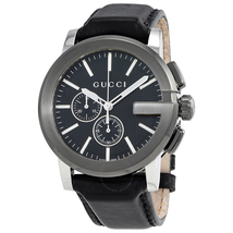 Gucci G-Chrono Black Dial Black Leather Men's Watch YA101205