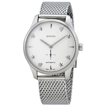 Gucci G-Timeless Automatic Silver Guilloche Dial Ladies Watch YA126330