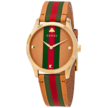 Gucci G-Timeless Brown Dial with Stripe Motif Striped Leather Watch YA1264077