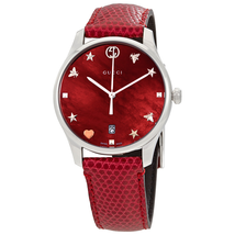 Gucci G-Timeless Cherry Red Mother of Pearl Dial Ladies Leather Watch YA1264041