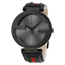 Gucci Interlocking G Black Dial Black Leather Men's Watch YA133206