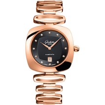 Glashutte Pavonina Black Dial Ladies 18 Carat Rose Gold Watch 03-01-28-05-14