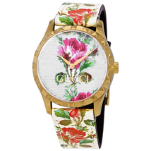 Gucci G-Timeless Beige with Flowers Dial Ladies Leather Watch YA1264084