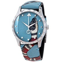 Gucci G-Timeless Blue with Kingsnake Head Print Dial Leather Watch YA1264080