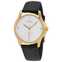 Gucci G-Timeless Silver Dial Black Leather Men's Watch YA1264027