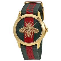 Gucci Swiss Le Marche Des Merveilles Green & Red Striped Nylon Watch YA126487