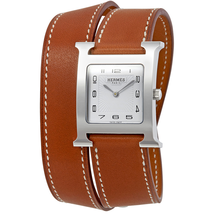 Hermes H Hour White Dial Brown Leather Ladies Watch 036798WW00 W036798WW00