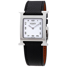 Hermes Heure H White Dial Ladies Meduim Black Leather Watch 036792WW00