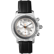 Hermes Clipper Chrono Silver Dial Black Rubber Men's Watch 035365WW00