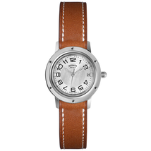 Hermes Clipper Classique Silver Dial Brown Leather Ladies Watch W035748WW00