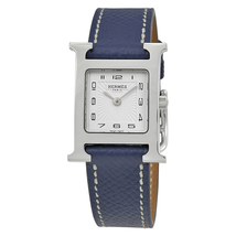 Hermes H Hour Ladies Blue Grained Leather Watch 039422WW00