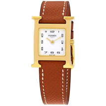Hermes H Hour White Dial Ladies Grained Leather Watch 036732WW00