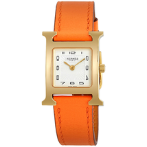 Hermes H Hour White Dial Ladies Orange Leather Watch 036736WW00