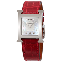 Hermes H Hour White Mother Of Pearl Dial Ladies Leather Watch 036811WW00