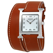 Hermes Heure H White Dial Ladies Short Double Tour Leather Watch 036809WW00