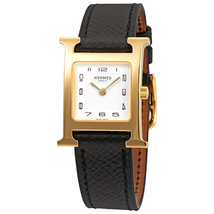 Hermes Heure H Small White Dial Black Leather Ladies Watch 036733WW00