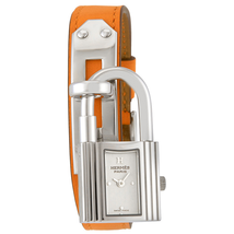 Hermes Kelly White Dial Orange Leather Ladies Watch 025744WW00 W025744WW00