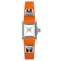 Hermes Medor Silver Dial Ladies Orange Leather Watch 028169WW00